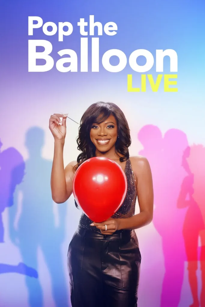 Pop the Balloon LIVE poster showing the host holding a red balloon and a pin