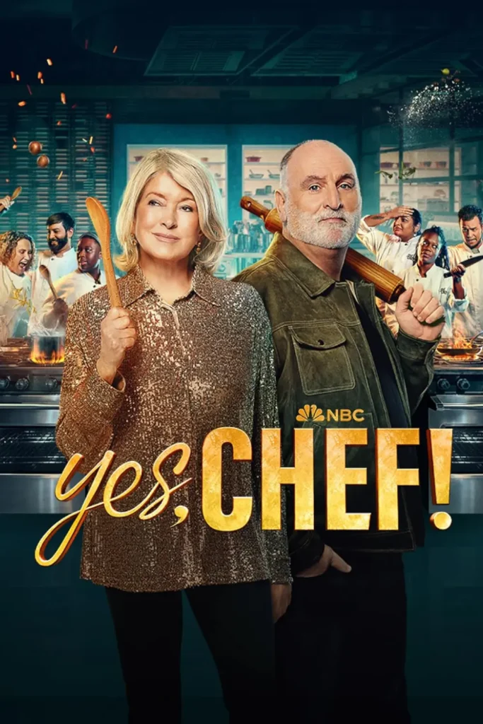 Yes Chef poster showing Martha Stewart and José Andrés standing back to back in a kitchen